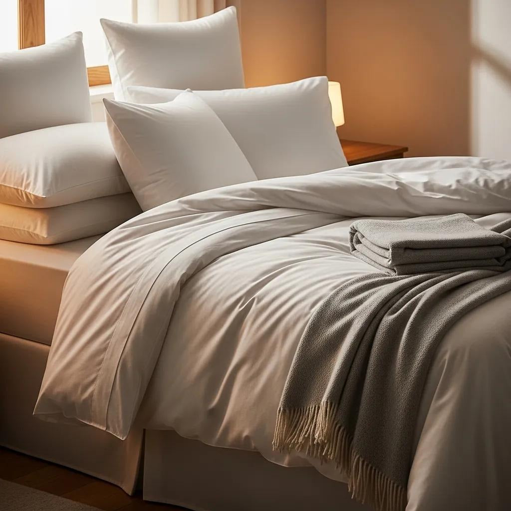 Shredded memory foam pillow with a plush quilted cover on a bed