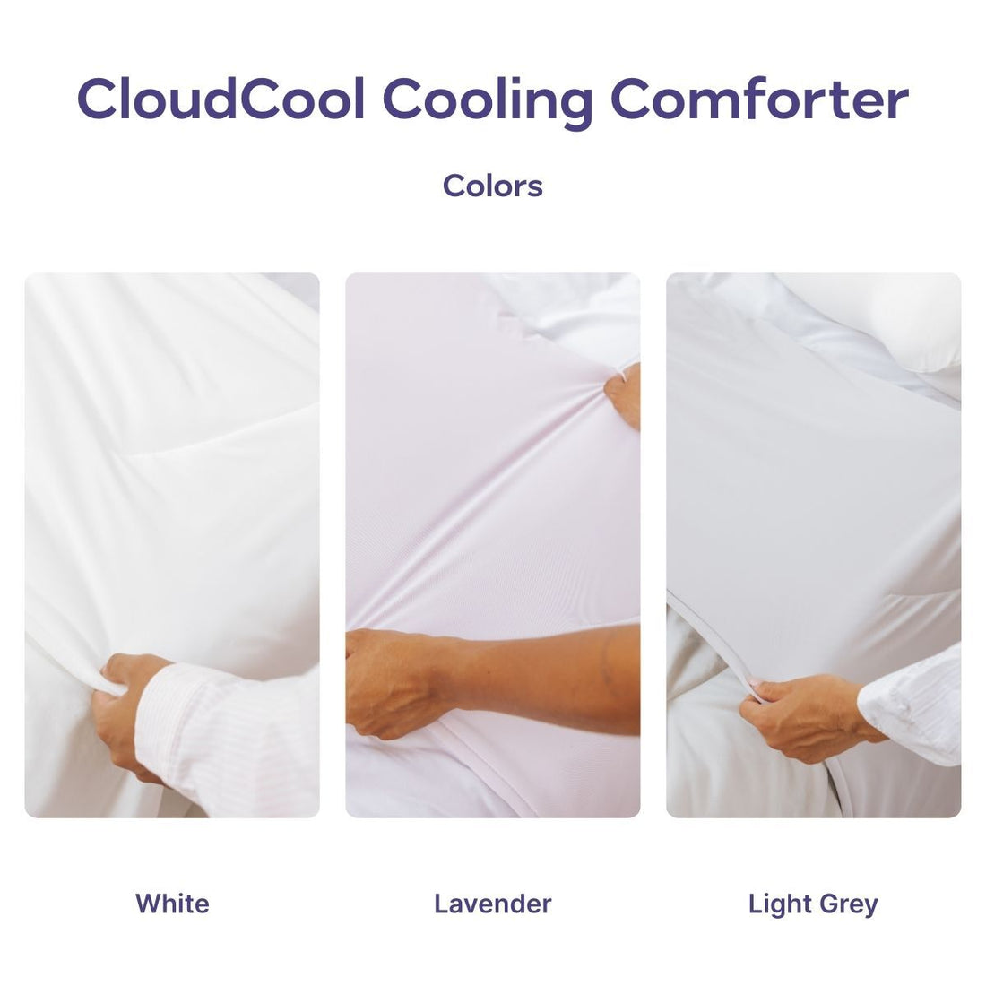 CloudCool cooling comforter in White, Lavender and Light Grey